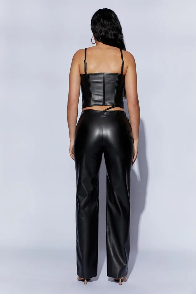Meshki Pants Zarsa Wide Leg Mid Rise Pu Pant 8211 Black Black 8211 Women