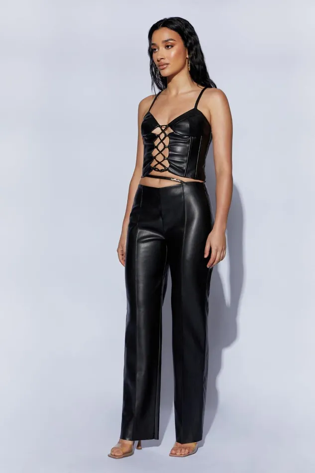 Meshki Pants Zarsa Wide Leg Mid Rise Pu Pant 8211 Black Black 8211 Women