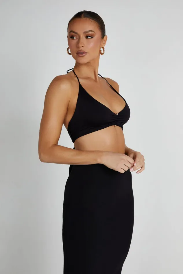Meshki Short Sleeve Tops Kasia Recycled Nylon Pin Detail Wrap Top 8211 Black Black 8211 Women
