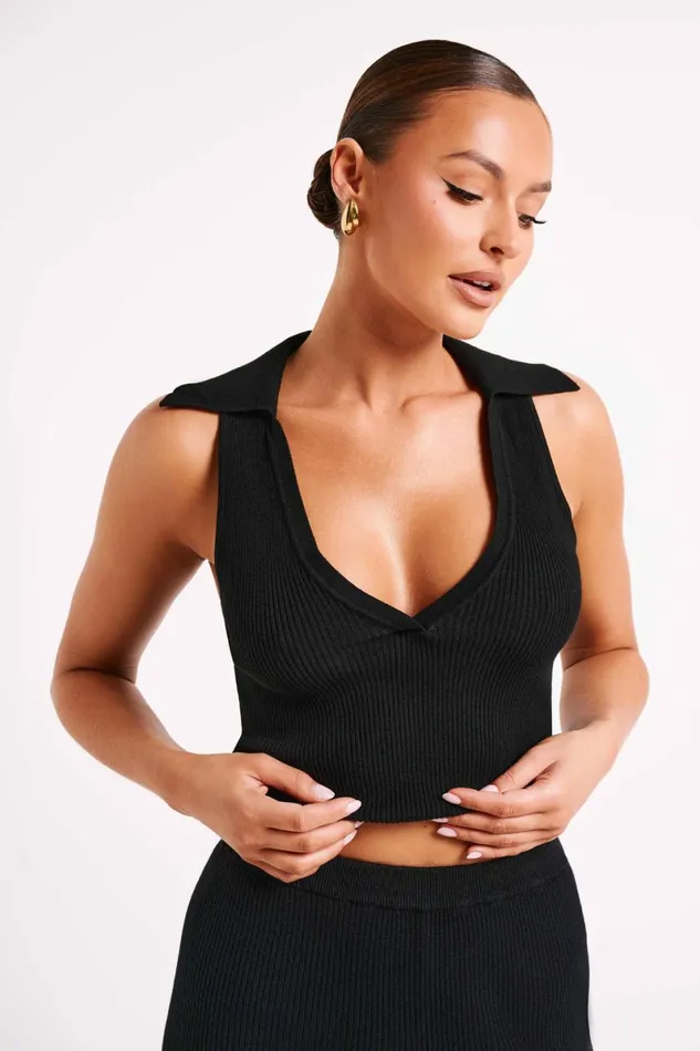 Meshki Short Sleeve Tops Viola Collared Knit Tank Top 8211 Black Black 8211 Women