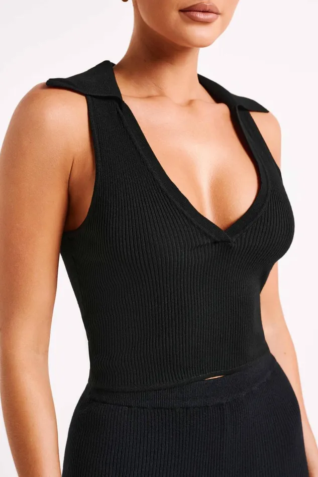 Meshki Short Sleeve Tops Viola Collared Knit Tank Top 8211 Black Black 8211 Women