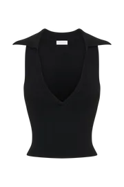 Meshki Short Sleeve Tops Viola Collared Knit Tank Top 8211 Black Black 8211 Women