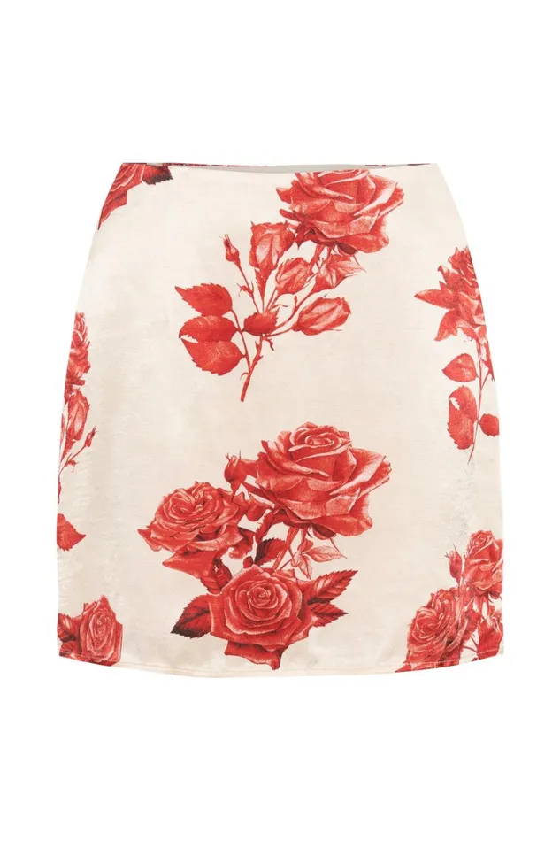 Meshki Skirts Amia Satin Mini Skirt 8211 Rose Print Roseprint 8211 Women