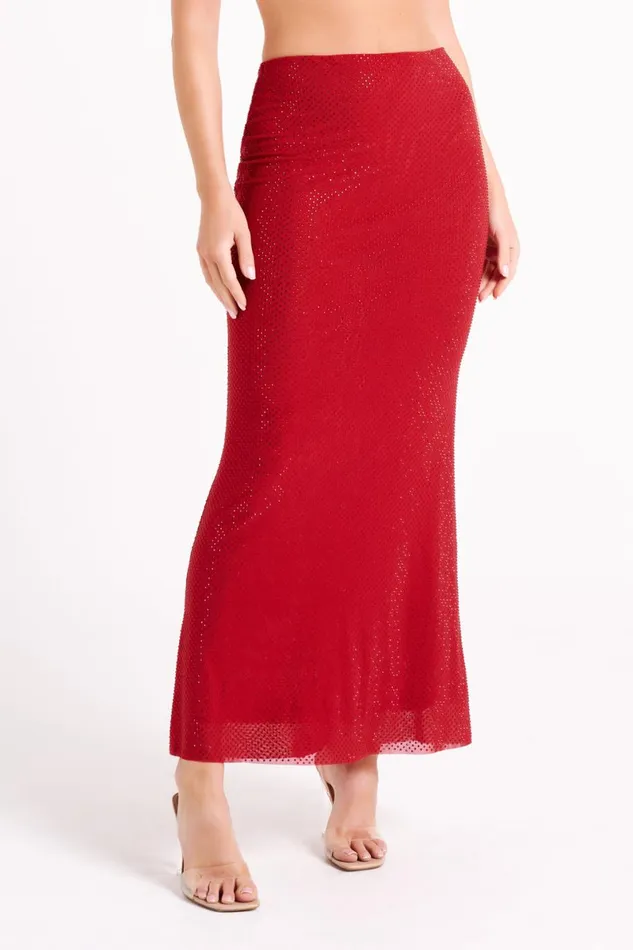 Meshki Skirts Erika Diamante Maxi Skirt 8211 Vermilion Red Vermilionred 8211 Women