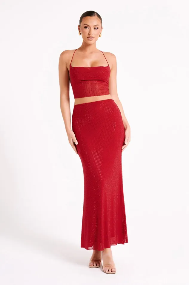 Meshki Skirts Erika Diamante Maxi Skirt 8211 Vermilion Red Vermilionred 8211 Women