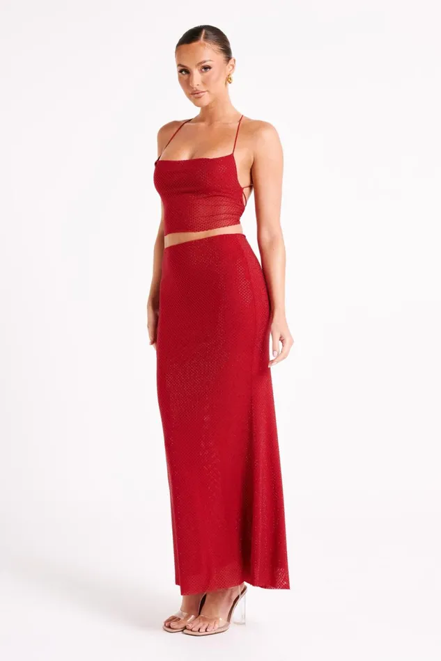 Meshki Skirts Erika Diamante Maxi Skirt 8211 Vermilion Red Vermilionred 8211 Women