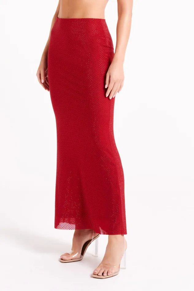 Meshki Skirts Erika Diamante Maxi Skirt 8211 Vermilion Red Vermilionred 8211 Women