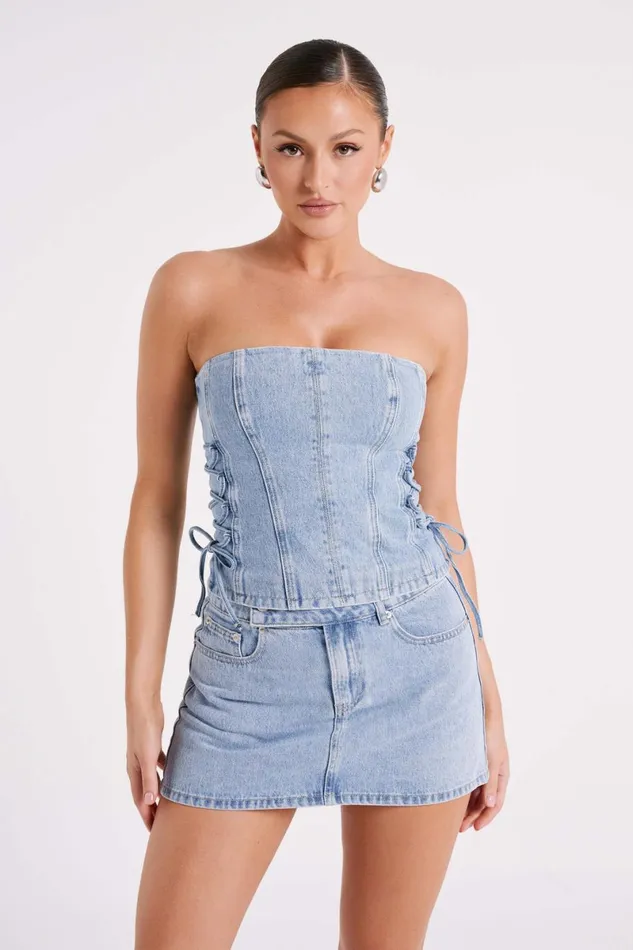 Meshki Skirts Julienne Denim Mini Skirt 8211 Mid Blue Midblue 8211 Women