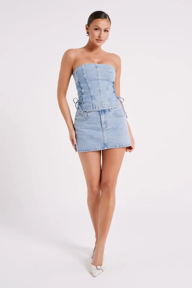 Meshki Skirts Julienne Denim Mini Skirt 8211 Mid Blue Midblue 8211 Women