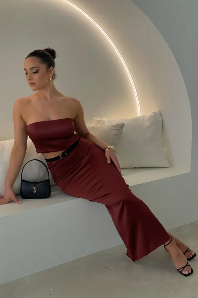 Meshki Skirts Mariah Maxi Satin Skirt 8211 Cherry Chocolate Cherry Chocolate 8211 Women