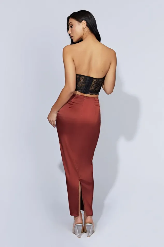 Meshki Skirts Mariah Maxi Satin Skirt 8211 Cherry Chocolate Cherry Chocolate 8211 Women Meshki Skirts Mariah Maxi Satin Skirt 8211 Cherry Chocolate Cherry Chocolate 8211 Women
