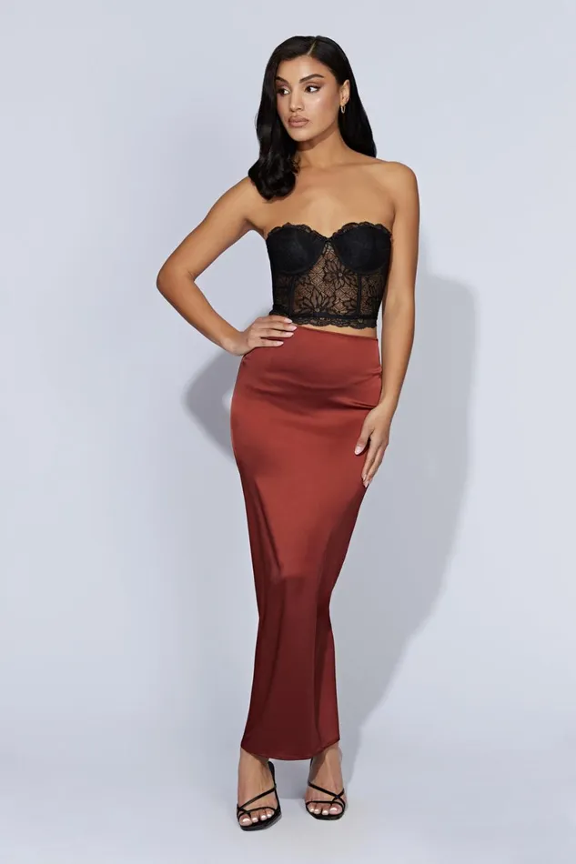 Meshki Skirts Mariah Maxi Satin Skirt 8211 Cherry Chocolate Cherry Chocolate 8211 Women Meshki Skirts Mariah Maxi Satin Skirt 8211 Cherry Chocolate Cherry Chocolate 8211 Women