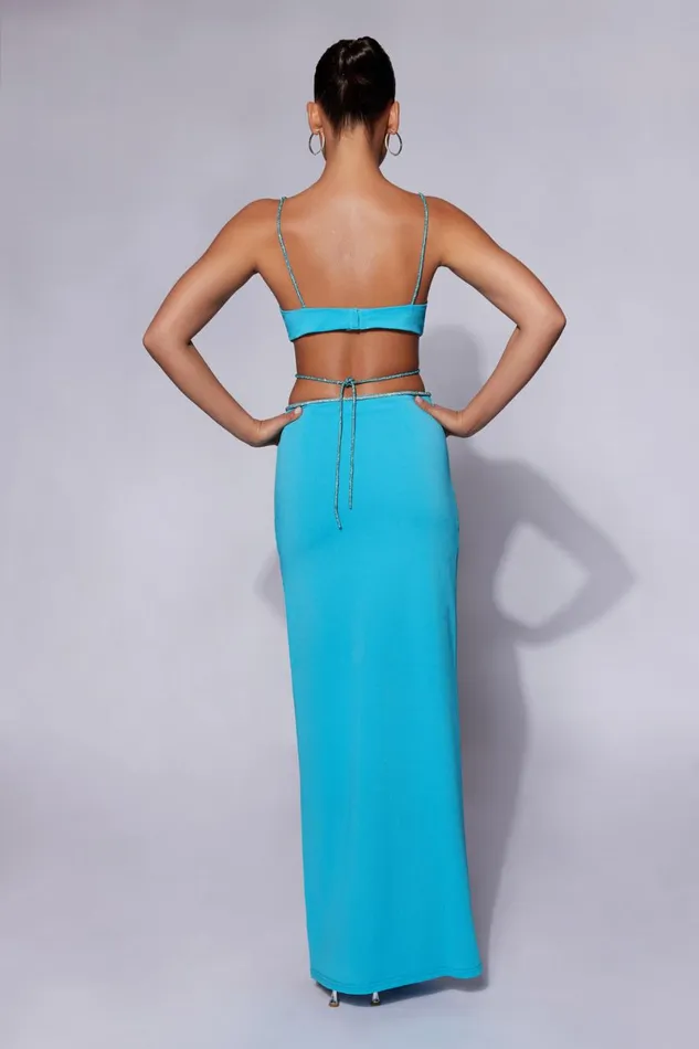 Meshki Skirts Sweeney Diamante Maxi Skirt With Split 8211 Cyan Blue Cyanblue 8211 Women Meshki Skirts Sweeney Diamante Maxi Skirt With Split 8211 Cyan Blue Cyanblue 8211 Women