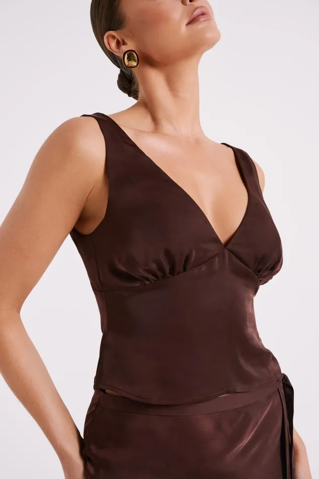Meshki Sleeveless Tops Edie Satin Top 8211 Dark Chocolate Darkchocolate 8211 Women