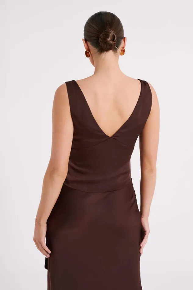 Meshki Sleeveless Tops Edie Satin Top 8211 Dark Chocolate Darkchocolate 8211 Women