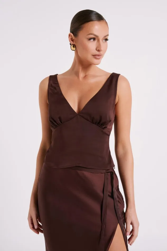 Meshki Sleeveless Tops Edie Satin Top 8211 Dark Chocolate Darkchocolate 8211 Women
