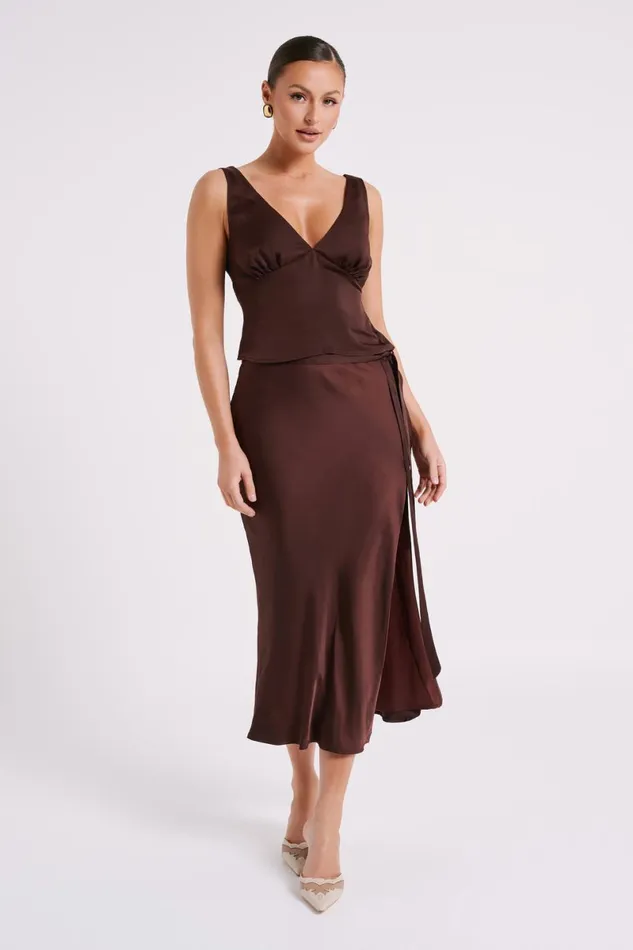 Meshki Sleeveless Tops Edie Satin Top 8211 Dark Chocolate Darkchocolate 8211 Women