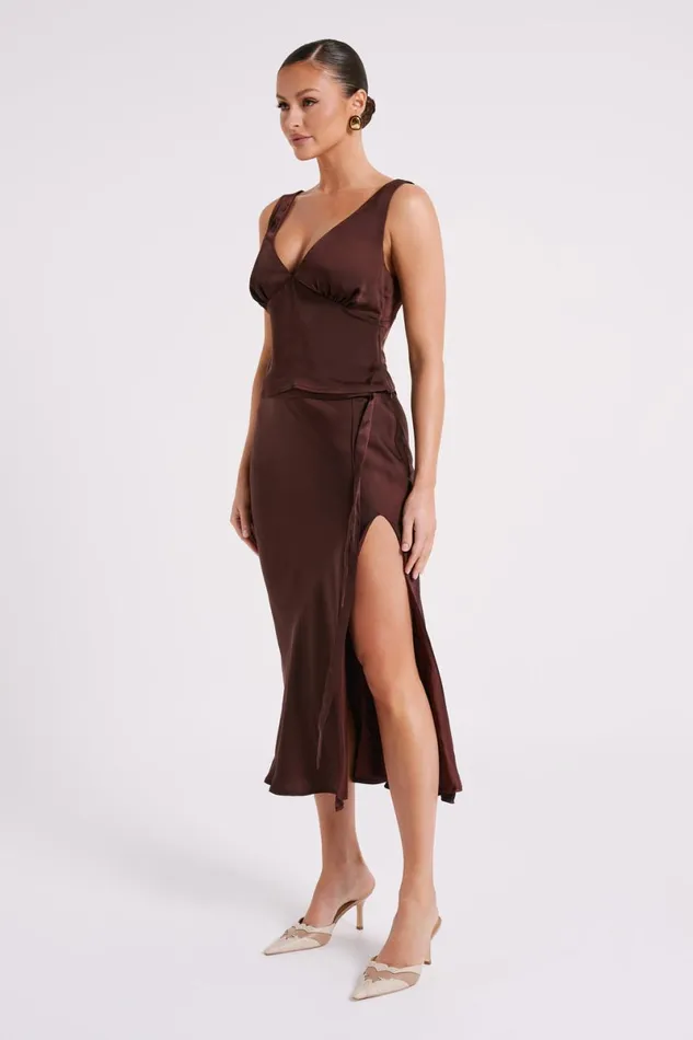 Meshki Sleeveless Tops Edie Satin Top 8211 Dark Chocolate Darkchocolate 8211 Women