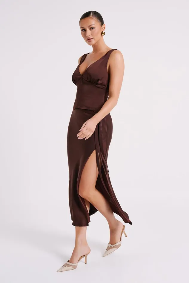 Meshki Sleeveless Tops Edie Satin Top 8211 Dark Chocolate Darkchocolate 8211 Women