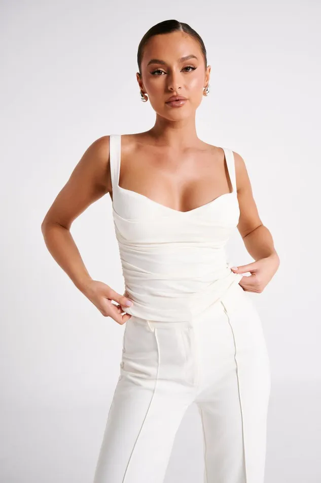 Meshki Sleeveless Tops Hailey Slinky Long Line Sweetheart Top 8211 Ivory Ivory 8211 Women