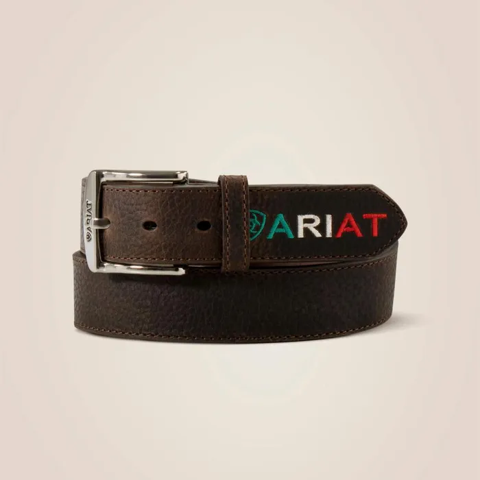 Mexico Embossed Logo Belt Brown Men Ariat Belts