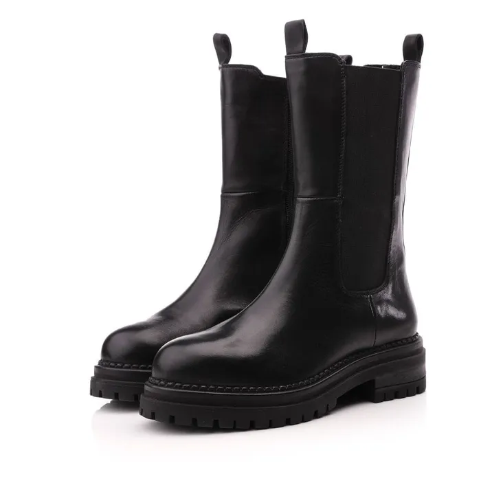 MidCalf Boots Women Moda In Pelle Giala Black Leather