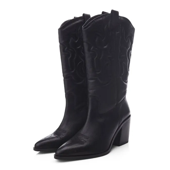MidCalf Boots Women Moda In Pelle Leahannie Black Leather