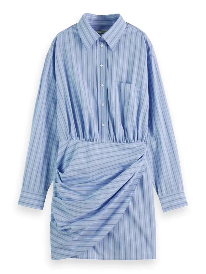 MINI POPLIN WRAP DRESS Mystic Blue Stripe Women Scotch and Soda Dresses and Jumpsuits MINI POPLIN WRAP DRESS Mystic Blue Stripe Women Scotch and Soda Dresses and Jumpsuits