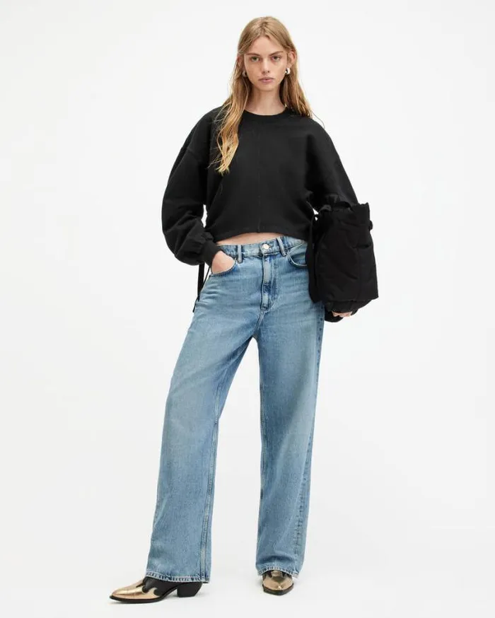 Mira Drawcord Relaxed Fit Sweatshirt Black Women AllSaints Sweatshirts and Hoodies