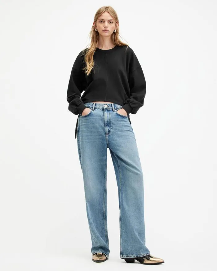 Mira Drawcord Relaxed Fit Sweatshirt Black Women AllSaints Sweatshirts and Hoodies