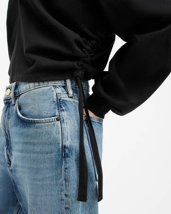Mira Drawcord Relaxed Fit Sweatshirt Black Women AllSaints Sweatshirts and Hoodies