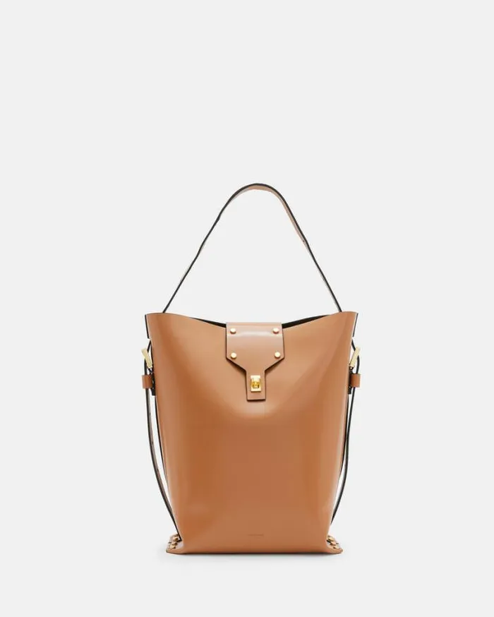 Miro Adjustable Leather Shoulder Bag Desert Tan Women AllSaints Handbags and Wallets