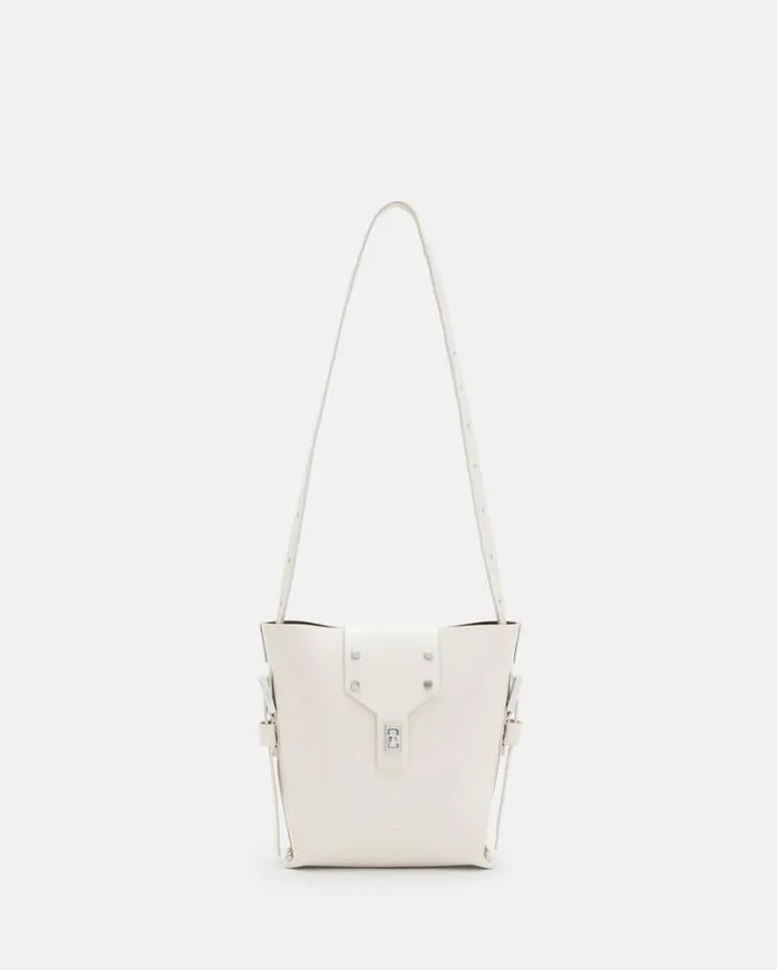 Miro Turn Lock Leather Crossbody Bag Desert White Women AllSaints Handbags and Wallets