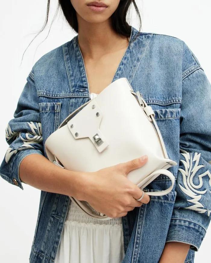 Miro Turn Lock Leather Crossbody Bag Desert White Women AllSaints Handbags and Wallets