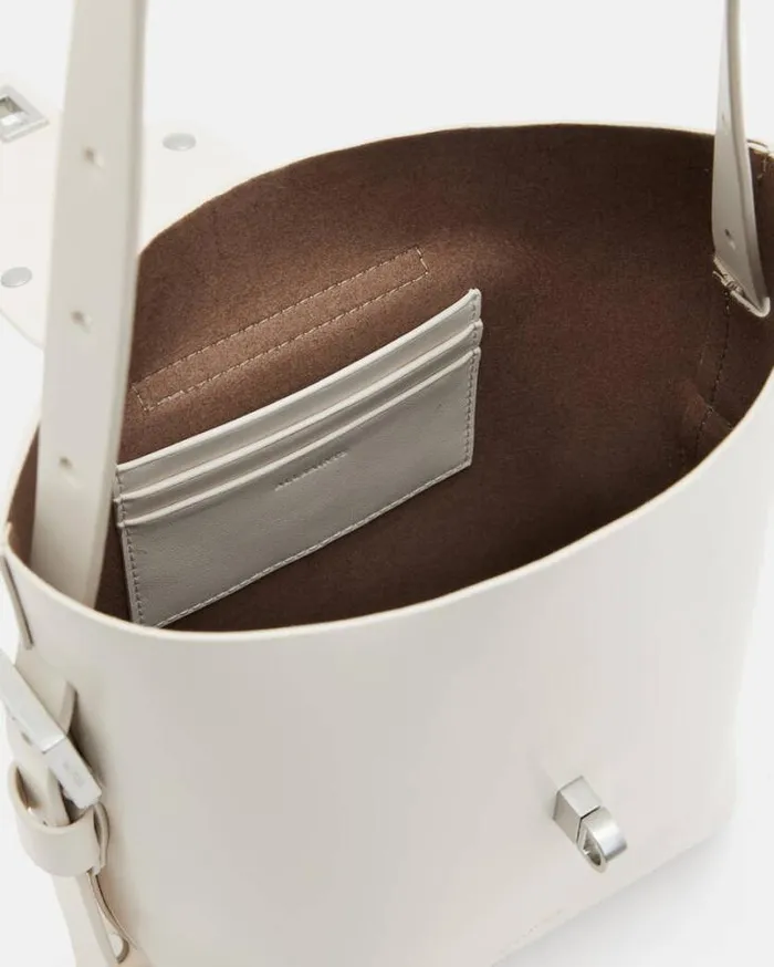Miro Turn Lock Leather Crossbody Bag Desert White Women AllSaints Handbags and Wallets