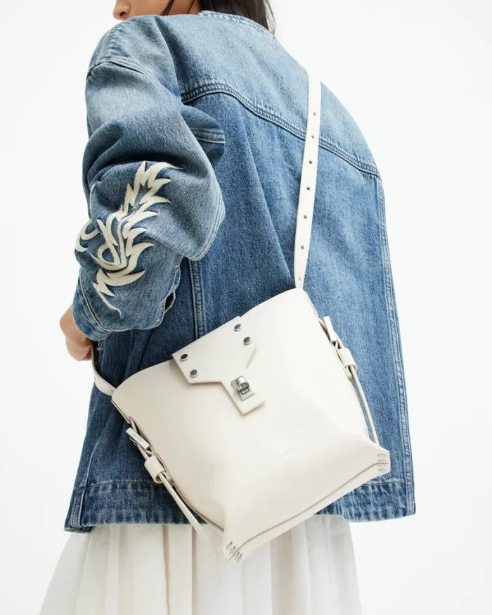 Miro Turn Lock Leather Crossbody Bag Desert White Women AllSaints Handbags and Wallets