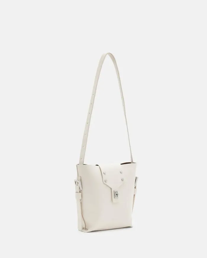 Miro Turn Lock Leather Crossbody Bag Desert White Women AllSaints Handbags and Wallets