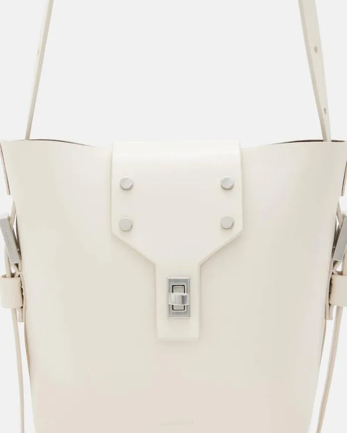 Miro Turn Lock Leather Crossbody Bag Desert White Women AllSaints Handbags and Wallets
