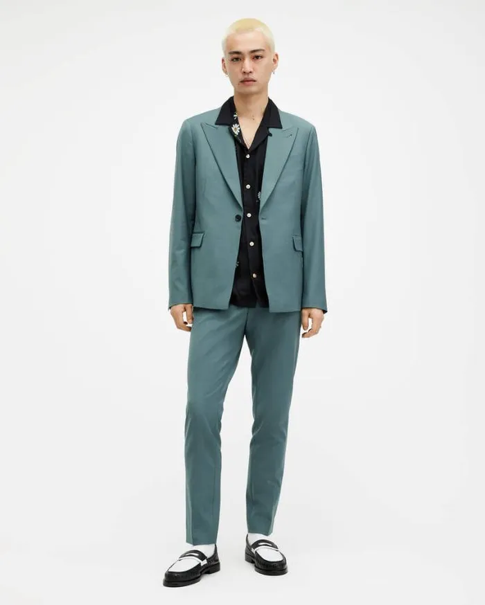 Moad Slim Fit Stretch Blazer Petrol Blue Men AllSaints Jackets and Coats