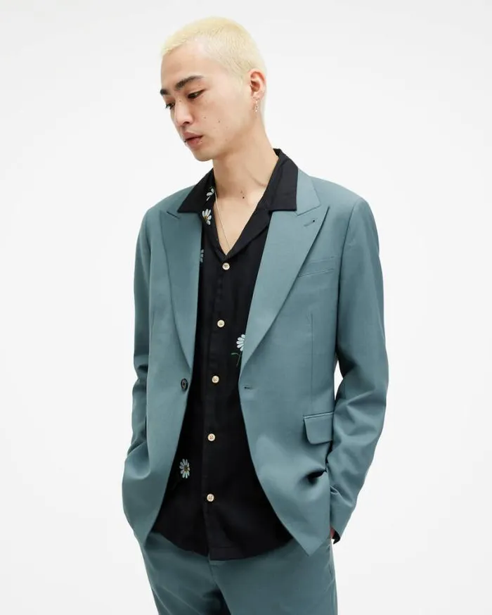 Moad Slim Fit Stretch Blazer Petrol Blue Men AllSaints Jackets and Coats