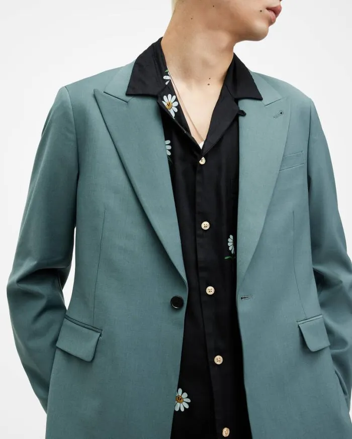 Moad Slim Fit Stretch Blazer Petrol Blue Men AllSaints Jackets and Coats