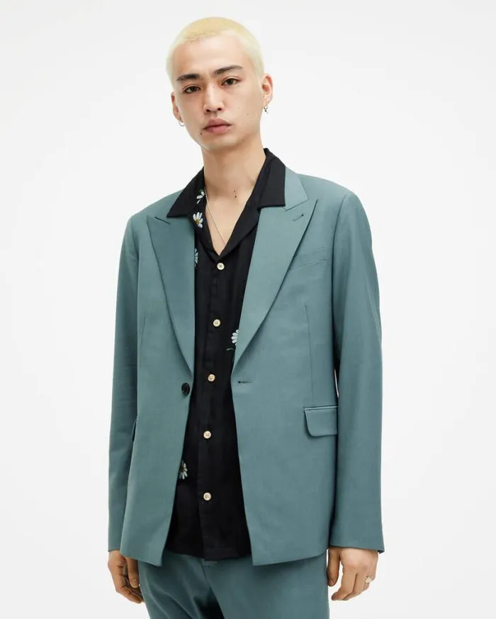 Moad Slim Fit Stretch Blazer Petrol Blue Men AllSaints Jackets and Coats