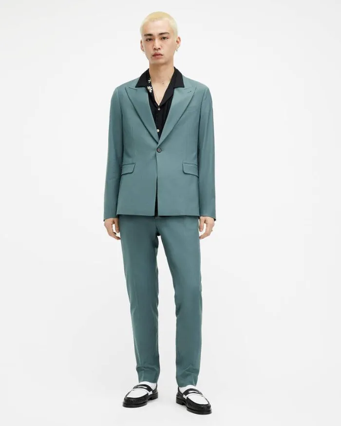 Moad Slim Fit Stretch Blazer Petrol Blue Men AllSaints Jackets and Coats