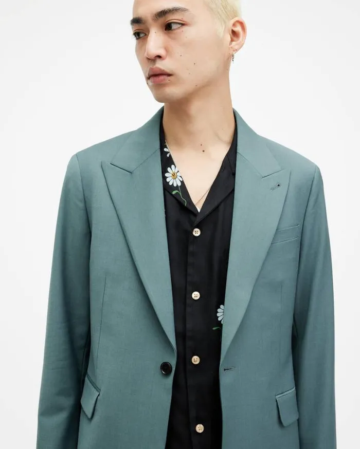 Moad Slim Fit Stretch Blazer Petrol Blue Men AllSaints Jackets and Coats