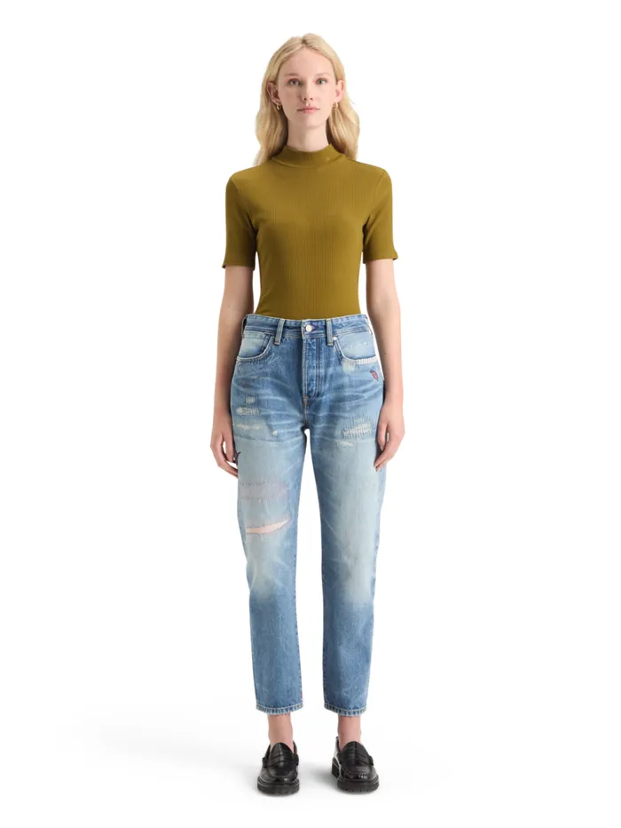 MOCK NECK RIB TSHIRT Olive Women Scotch and Soda Tops and TShirts