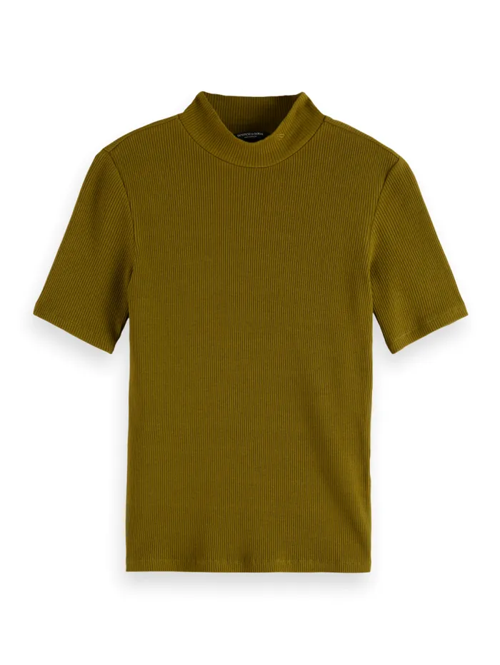 MOCK NECK RIB TSHIRT Olive Women Scotch and Soda Tops and TShirts
