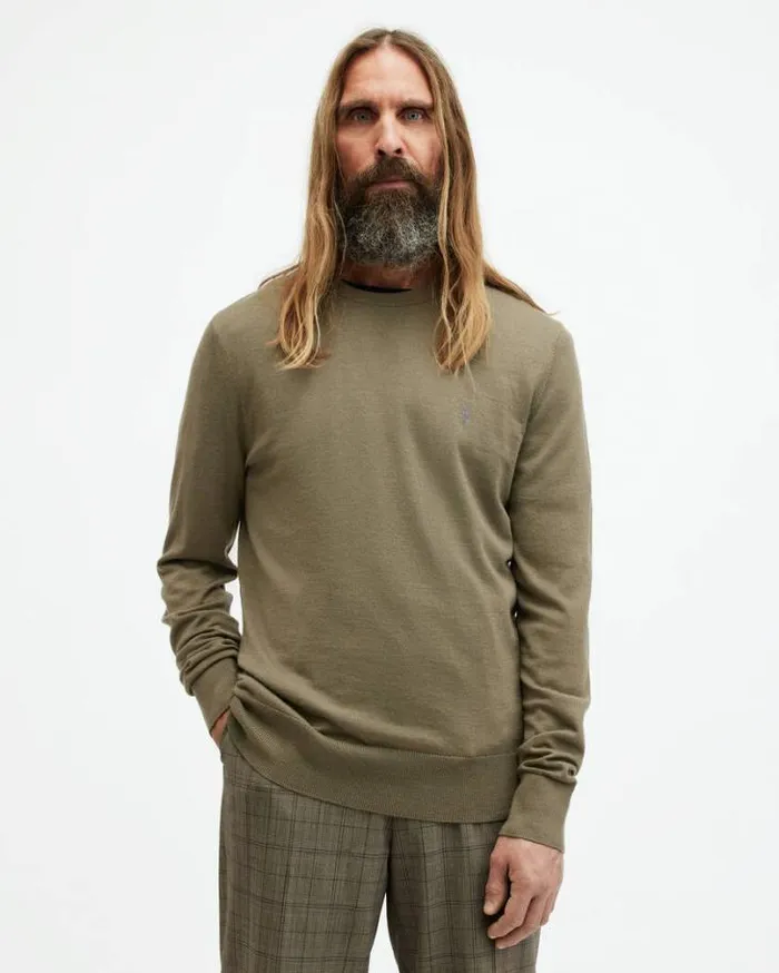 Mode Merino Crew Neck Ramskull Sweater Avo Green Men AllSaints Sweaters