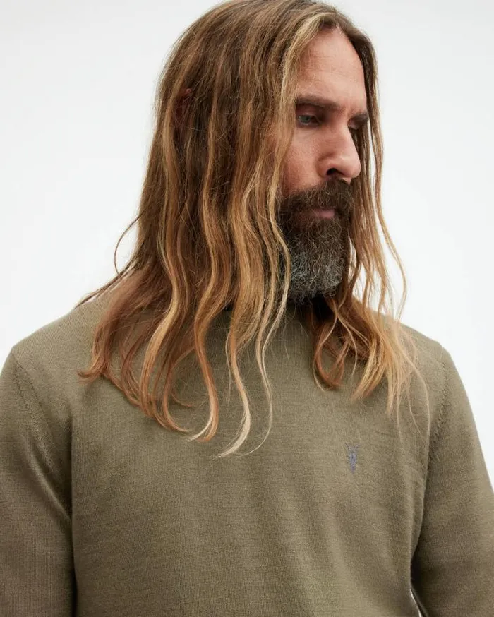 Mode Merino Crew Neck Ramskull Sweater Avo Green Men AllSaints Sweaters