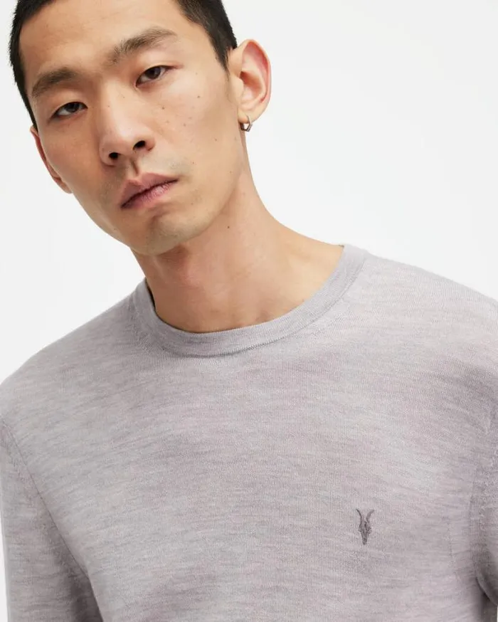 Mode Merino Crew Neck Ramskull Sweater Cool Grey Men AllSaints Sweaters