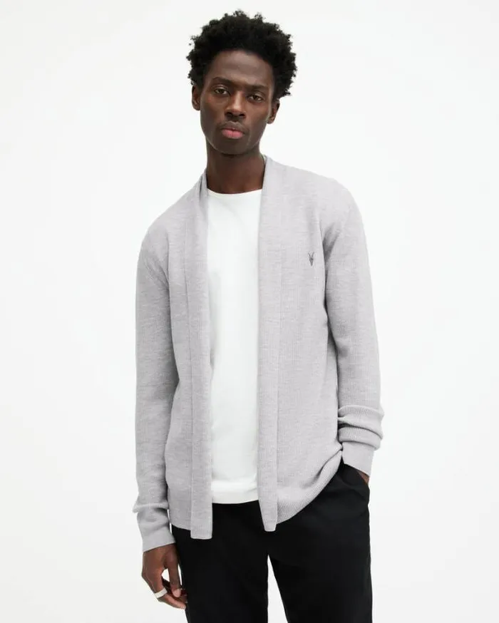 Mode Merino Ramskull Open Cardigan Cool Grey Men AllSaints Sweaters